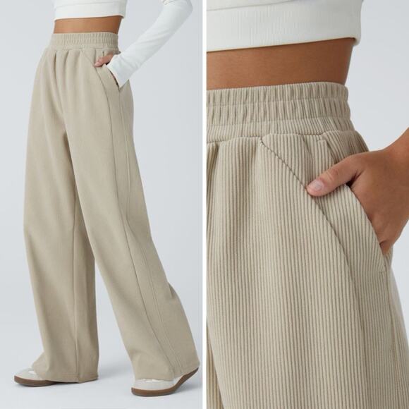 Halara Pants - Halara Mop Corduroy Casual Pant Size XS Almond Milk Pull On Wide Leg Stretch NEW